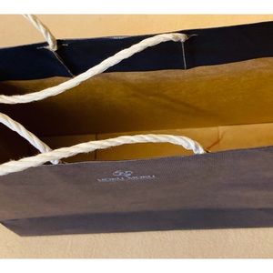 Yoku Moku, small dark navy textured paper shopping tote, removable cord handles